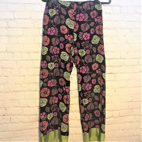 Flowered Silk Lounge Pants S - Picture 1 of 5
